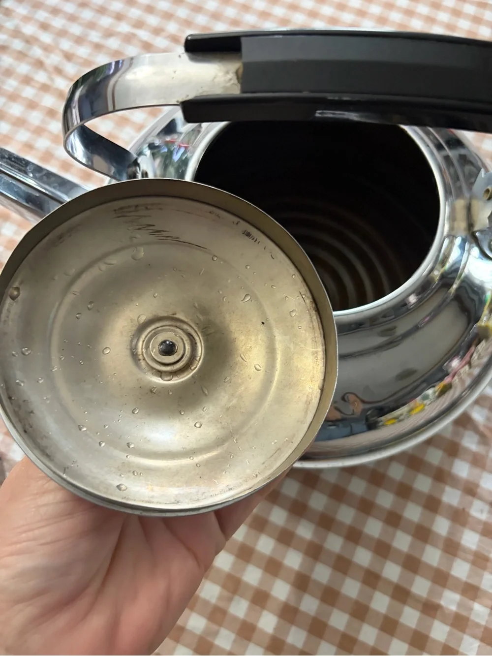Polished Stainless Steel Kettle with Black Handle and Knob decoration only